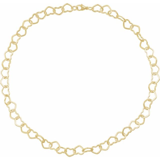 14K Gold, 9 mm Heart 7" Chain - Polished Design