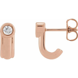 14K Gold Natural Diamond J Hoop Earrings - Options Available