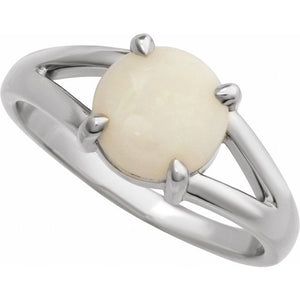Elegant 14K Rose Gold White Opal Cabochon Ring