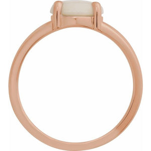Elegant 14K Rose Gold White Opal Cabochon Ring