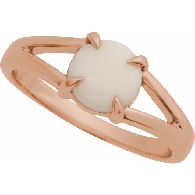 Elegant 14K Rose Gold White Opal Cabochon Ring