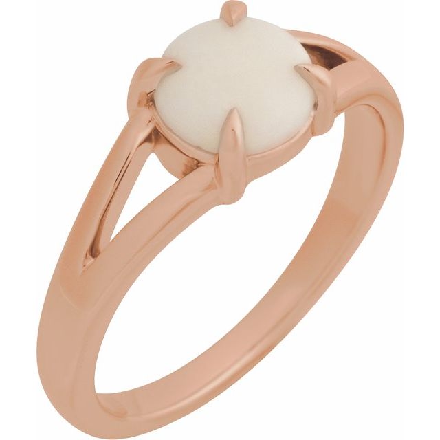 Elegant 14K Rose Gold White Opal Cabochon Ring