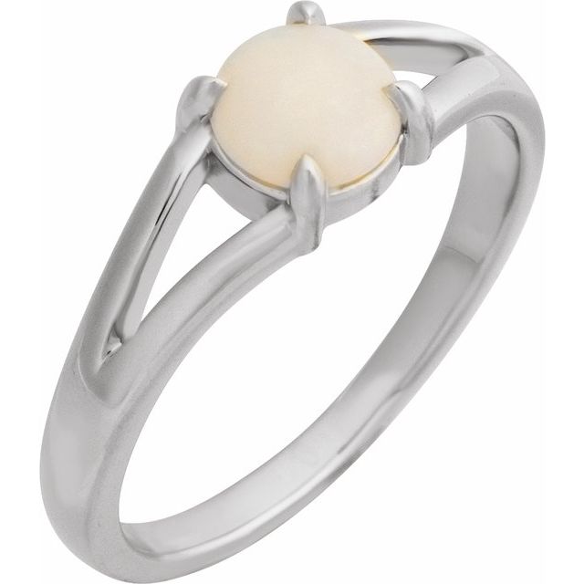 Elegant 14K Rose Gold White Opal Cabochon Ring