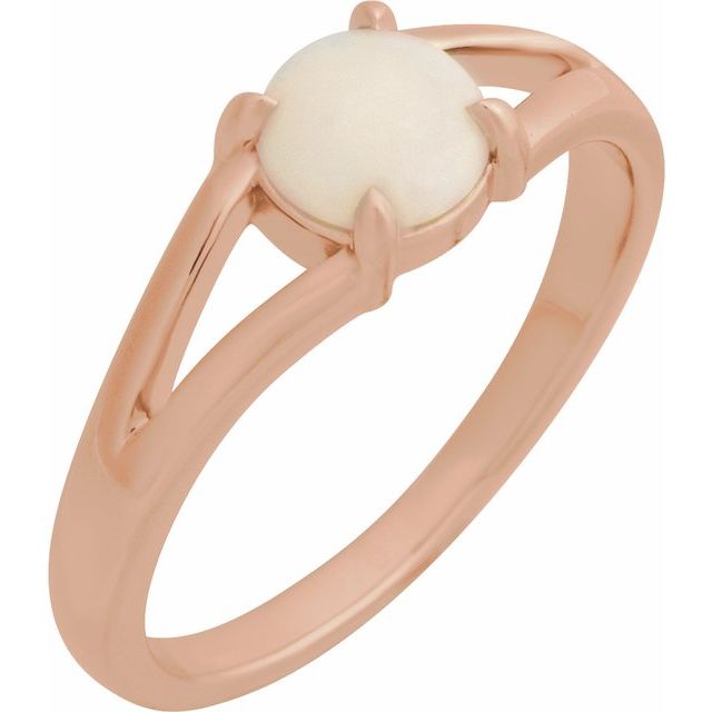 Elegant 14K Rose Gold White Opal Cabochon Ring