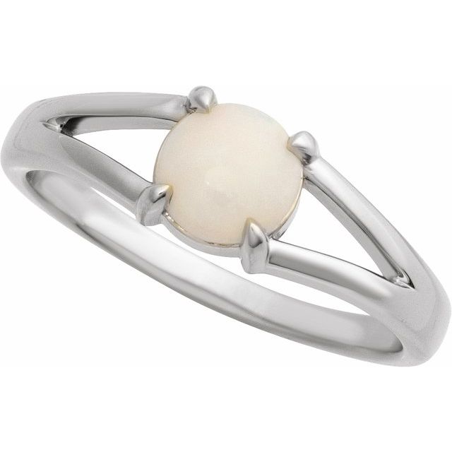 Elegant 14K Rose Gold White Opal Cabochon Ring