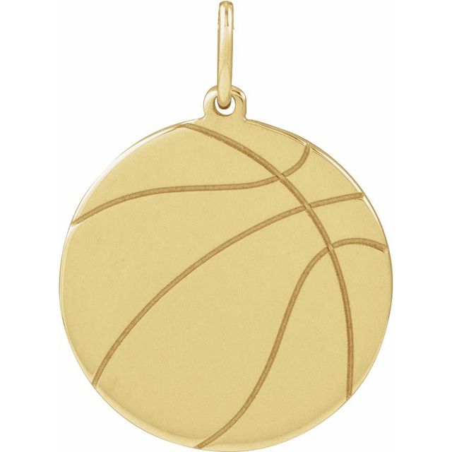 14K Gold Engravable Basketball Pendant