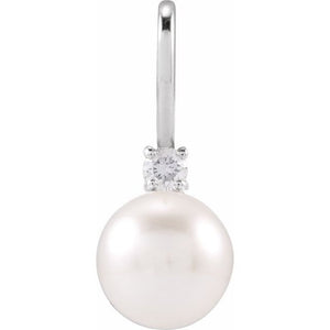 Cultured White Pearl And .03 Ct Natural Diamond Pendant | 14K Gold, Silver & Platinum | 6 Mm | Polished