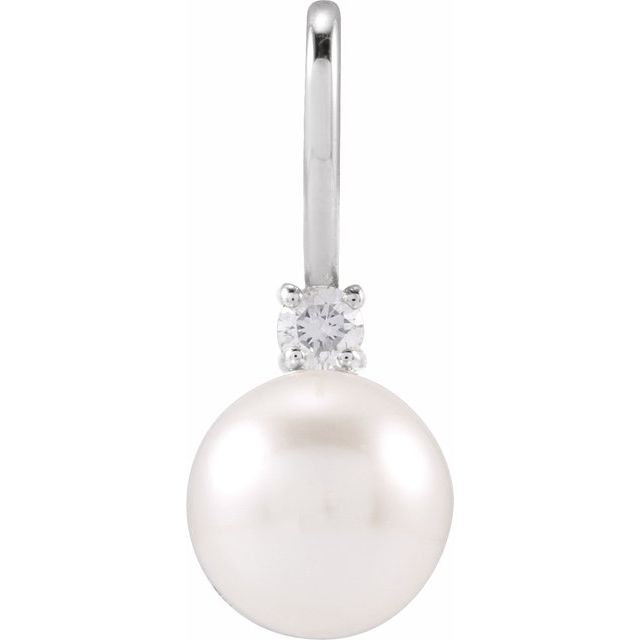 14K Gold Cultured Pearl and Natural Diamond Charm Pendant