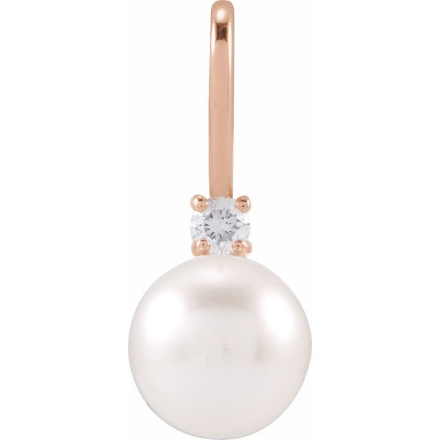 14K Gold Cultured Pearl and Natural Diamond Charm Pendant