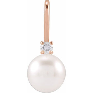 14K Gold Cultured Pearl and Natural Diamond Charm Pendant