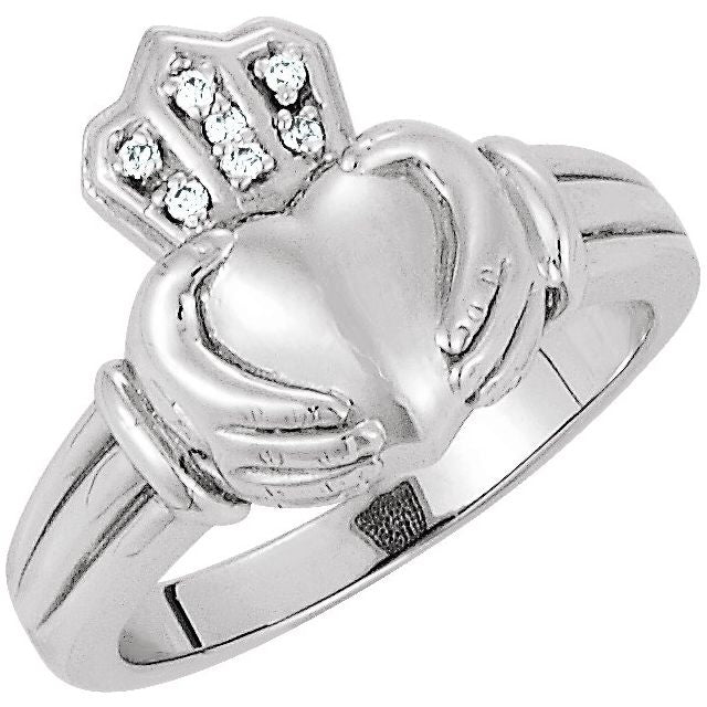 Natural Diamond Claddagh Band | 14K Gold options* | .03 CTW | Round | Polished