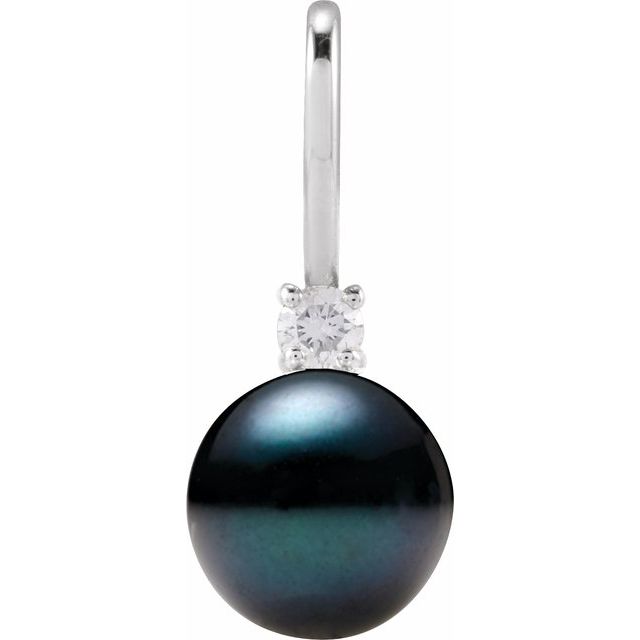 14K Gold Cultured Pearl and Natural Diamond Charm Pendant
