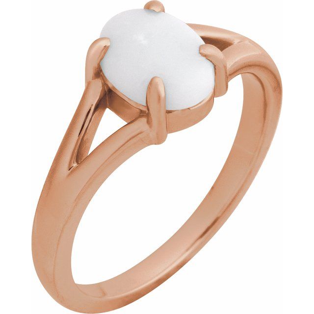 Elegant 14K Rose Gold White Opal Cabochon Ring