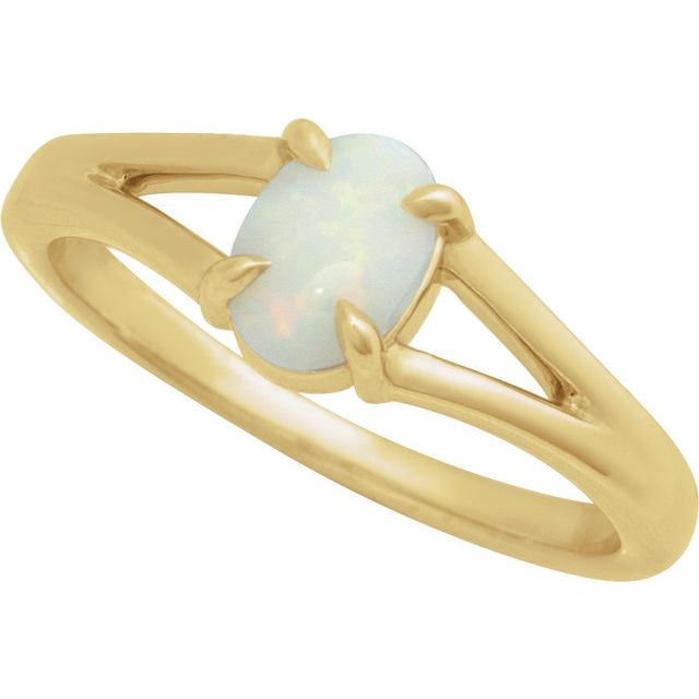 Elegant 14K Rose Gold White Opal Cabochon Ring