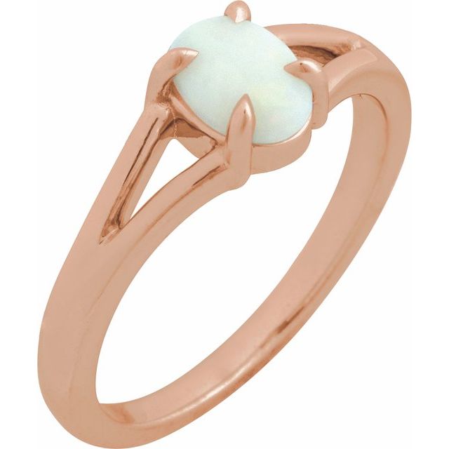 Elegant 14K Rose Gold White Opal Cabochon Ring