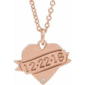 14K Yellow Gold .005 CT Natural Diamond Engravable Heart Necklace