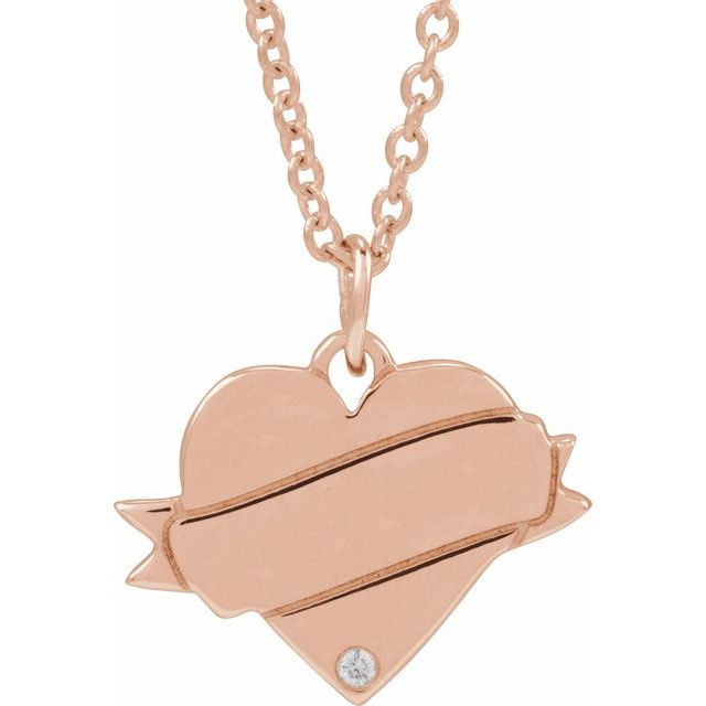 Engravable Heart Natural Diamond Round Necklace in 14K Gold