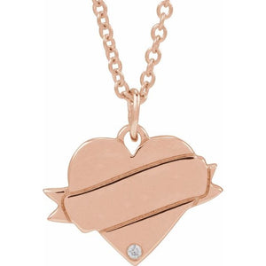 Engravable Heart Natural Diamond Round Necklace in 14K Gold