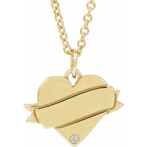 Engravable Heart Natural Diamond Round Necklace in 14K Gold