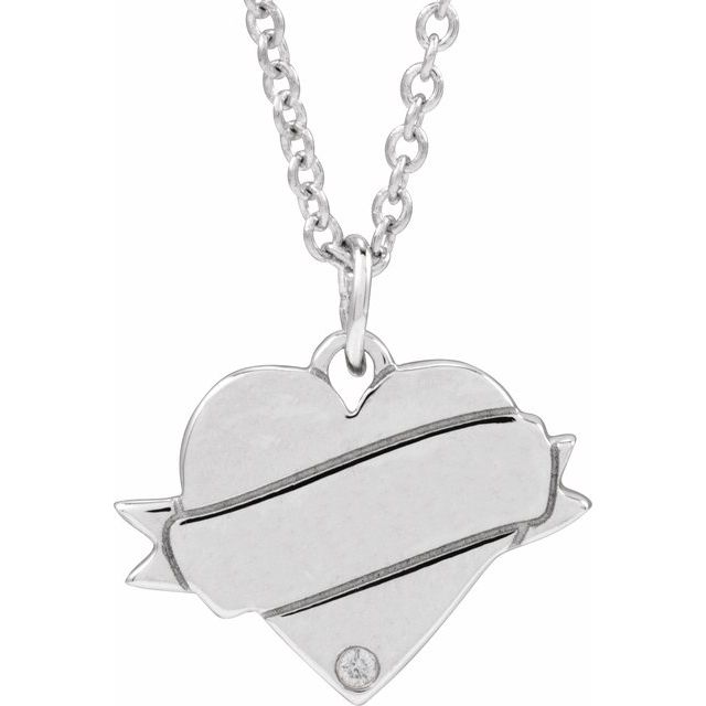 Engravable Heart Natural Diamond Round Necklace in 14K Gold