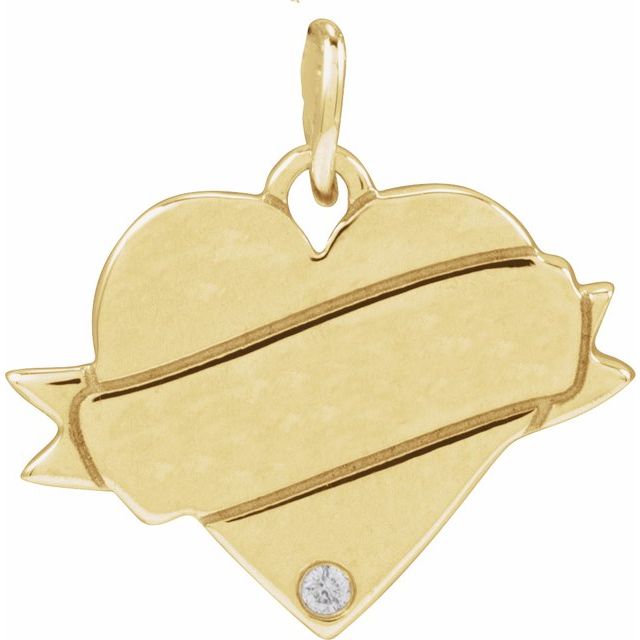 14K Yellow Gold .005 CT Natural Diamond Engravable Heart Necklace