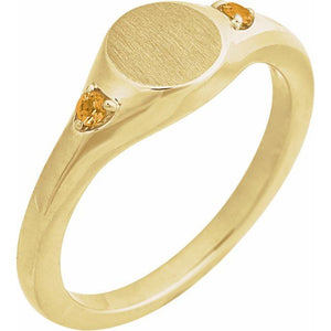 Natural Zircon Signet Ring in 14K Gold, Silver & Platinum