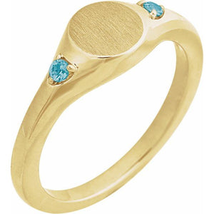 14K Gold, Sterling Silver & Platinum Natural Zircon Signet Ring - Options Available