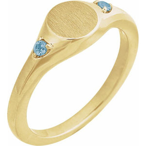 14K Gold Natural Zircon Signet Ring - Options Available