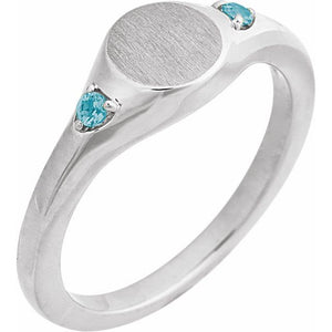 14K Gold, Sterling Silver & Platinum Natural Zircon Signet Ring - Options Available