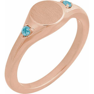 14K Gold Natural Zircon Signet Ring - Options Available