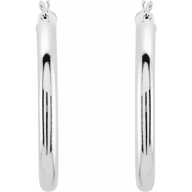 14K White Gold 15 mm Polished Tube Hoop Earrings