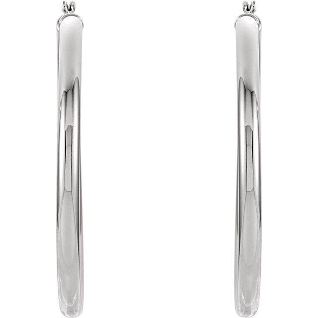 14K White Tube 15 mm Hoop Earrings