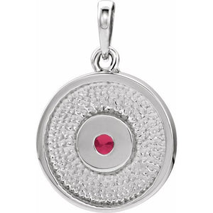 14K Gold Natural Ruby Disc Pendant