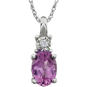 1/100 CTW Pink Lab-Grown Sapphire and Natural Diamond Radiant Necklace in 14K Gold