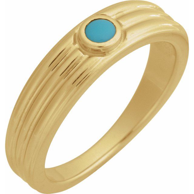 Natural Turquoise Cabochon Solitaire Ring in 14K Gold, Silver & Platinum