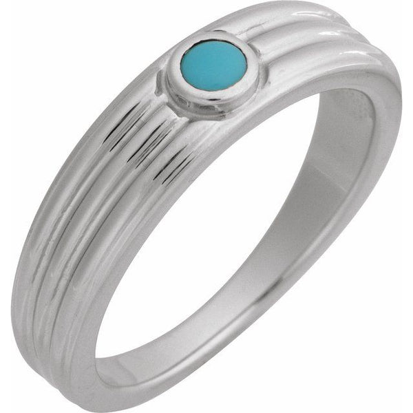 Natural Turquoise Cabochon Solitaire Ring in 14K Gold, Silver & Platinum