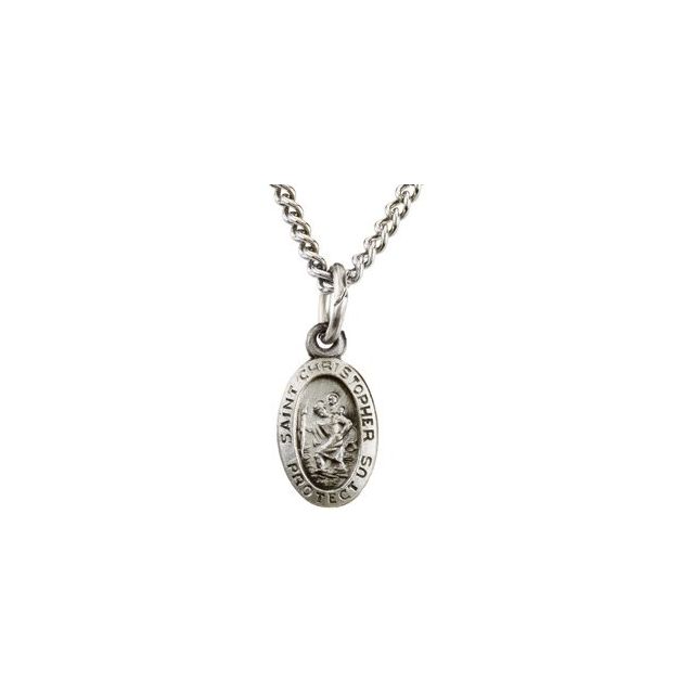 Sterling Silver 19x14  mm Oval St. Christopher 18" Necklace