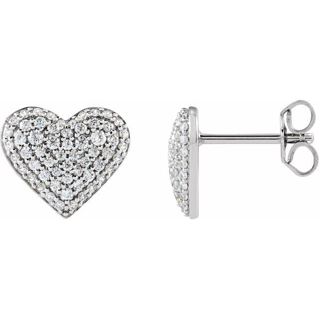 14K Gold Natural Diamond Puffed Heart Earrings