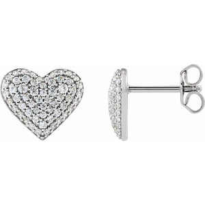 14K Gold Natural Diamond Puffed Heart Earrings