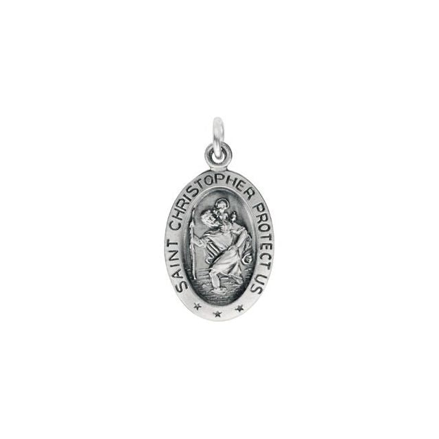 Sterling Silver 19x14 mm Oval St. Christopher Pendant Necklace