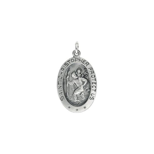 Sterling Silver 19x14  mm Oval St. Christopher 18" Necklace