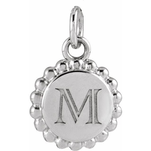 14K Gold Engravable Round Beaded Pendant