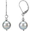 Cultured Gray Freshwater Pearl Leverback Earrings in Sterling Silver