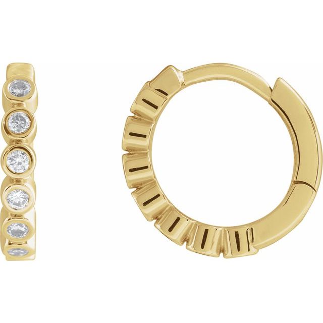 14K Gold Natural Diamond Bezel-Set Hinged Hoop Earrings