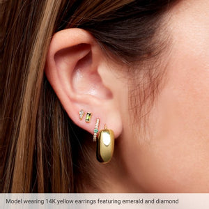 1/8 CTW Lab-Grown Emerald and Natural Diamond Huggie Earrings in 14K Gold, Silver & Platinum