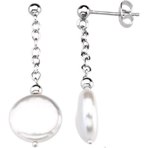 Sterling Silver 12.0-13.0 mm Cultured White Freshwater Pearl Earrings
