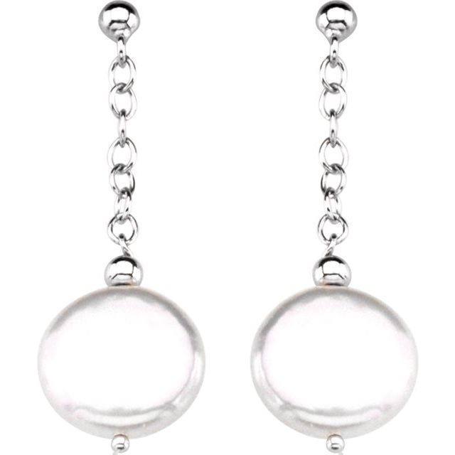 Sterling Silver 12 mm Coin Pearl Earrings â€“ Elegant Freshwater Design