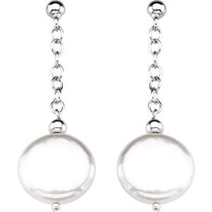 Sterling Silver 12.0-13.0 mm Cultured White Freshwater Pearl Earrings