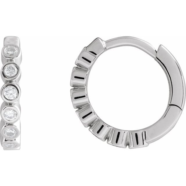 14K Gold Natural Diamond Bezel-Set Hinged Hoop Earrings