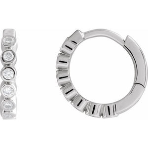 14K Gold Natural Diamond Bezel-Set Hinged Hoop Earrings